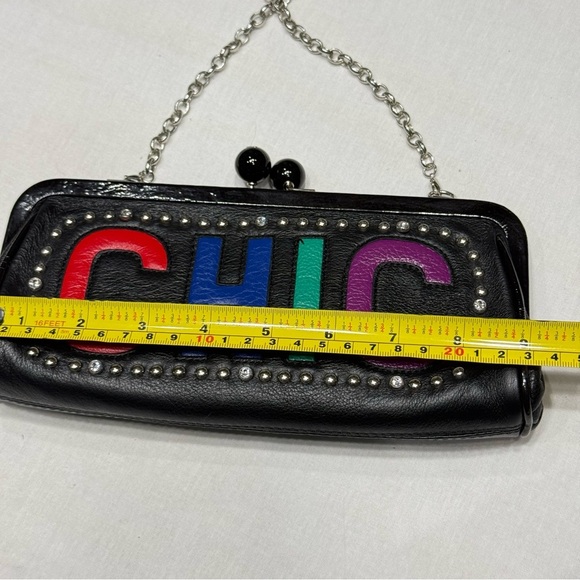 Brighton DIVA CHIC Black Multi Leather Clutch Bag Small Purse Studs Bling Chain - Picture 7 of 8